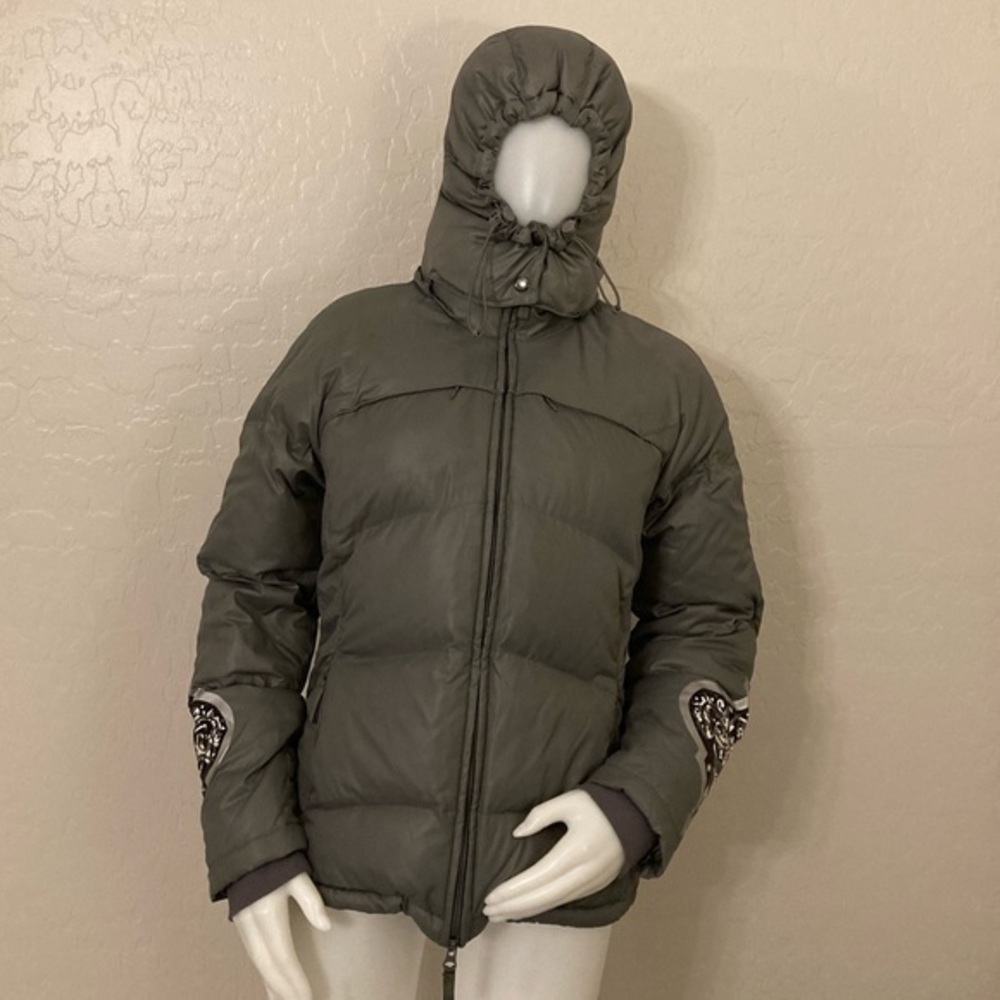 Athleta Gray Down and Puffer Hooded Jacket Medium